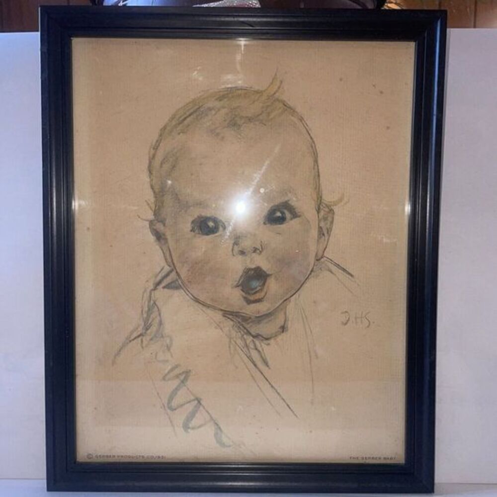 Framed 1931 Gerber Baby Lithograph Art Print Signed DHS